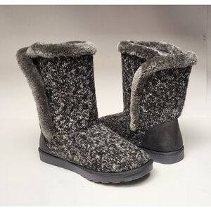 Pop Women's Sweater Boots Winter Heather Gray Faux Fur Lined Size 10